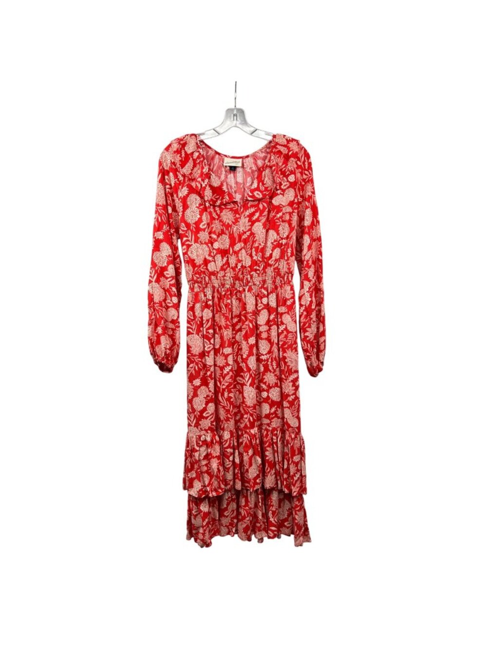 Universal Thread Maxi Peasant Dress Orange/White Print Ruffle XS Long Sleeve